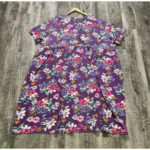 Ulla Popken Womens Purple Floral Cotton Dress Size 36/38 Lounge Boho Casual - Picture 5 of 8